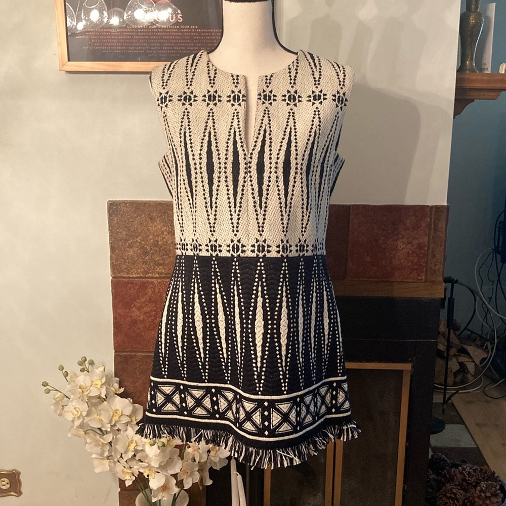 Tory Burch Mira Jacquard Tweed Fringe Tunic Top
